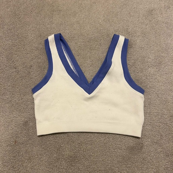 Aerie Blue and White V-Neck Crop Top - Picture 1 of 2
